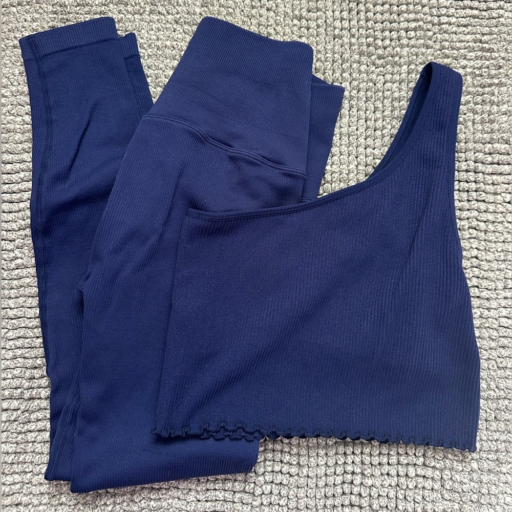 Spiritual Gangster Dark Blue Sports Bra Top and Legging Set